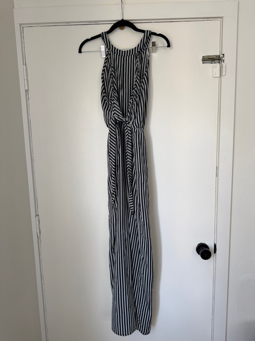 Sage Black and White Striped Sleeveless Jumpsuit